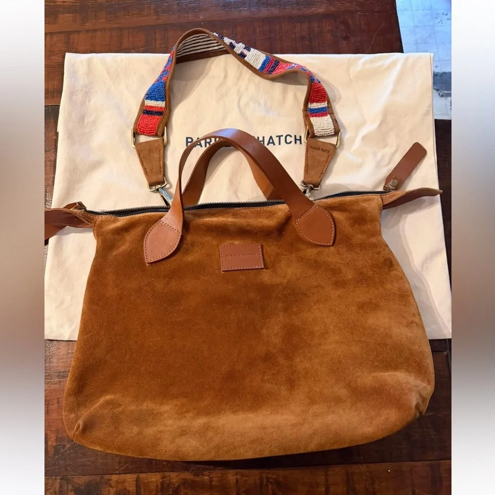 Parker Thatch Charlie Suede Top-Handle Tote Bag in Caramel Brown - Picture 5 of 16